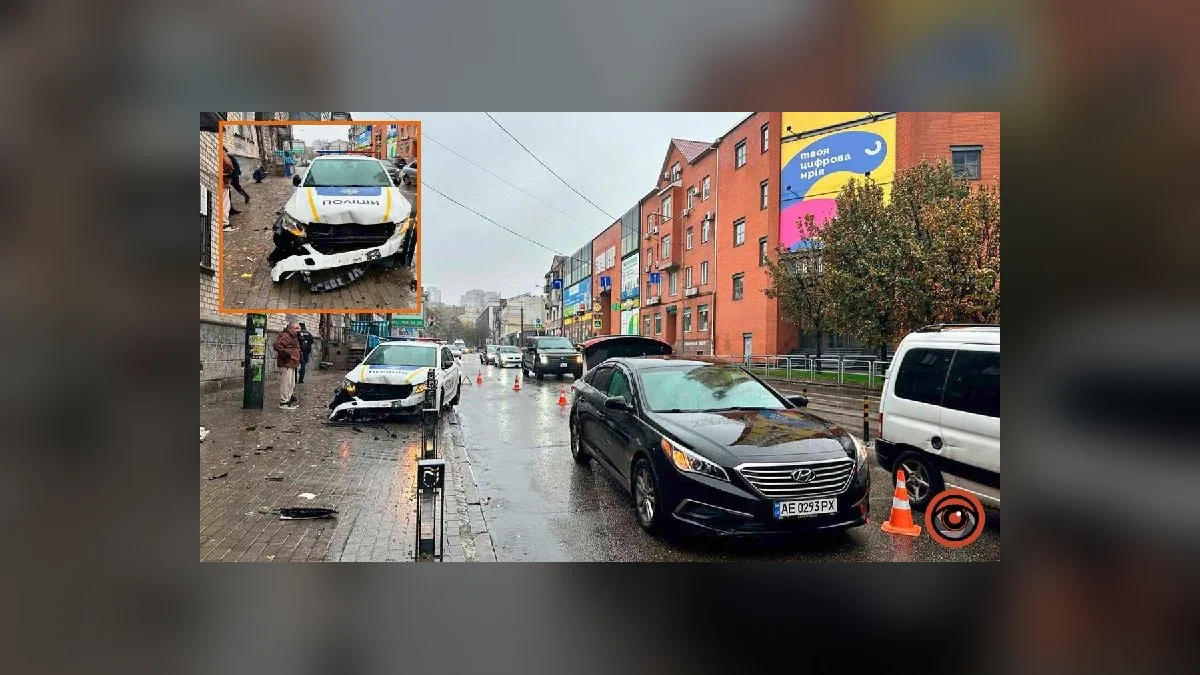 У Дніпрі на вулиці Коцюбинського зіткнулися Hyundai та поліцейське авто: двоє травмованих
