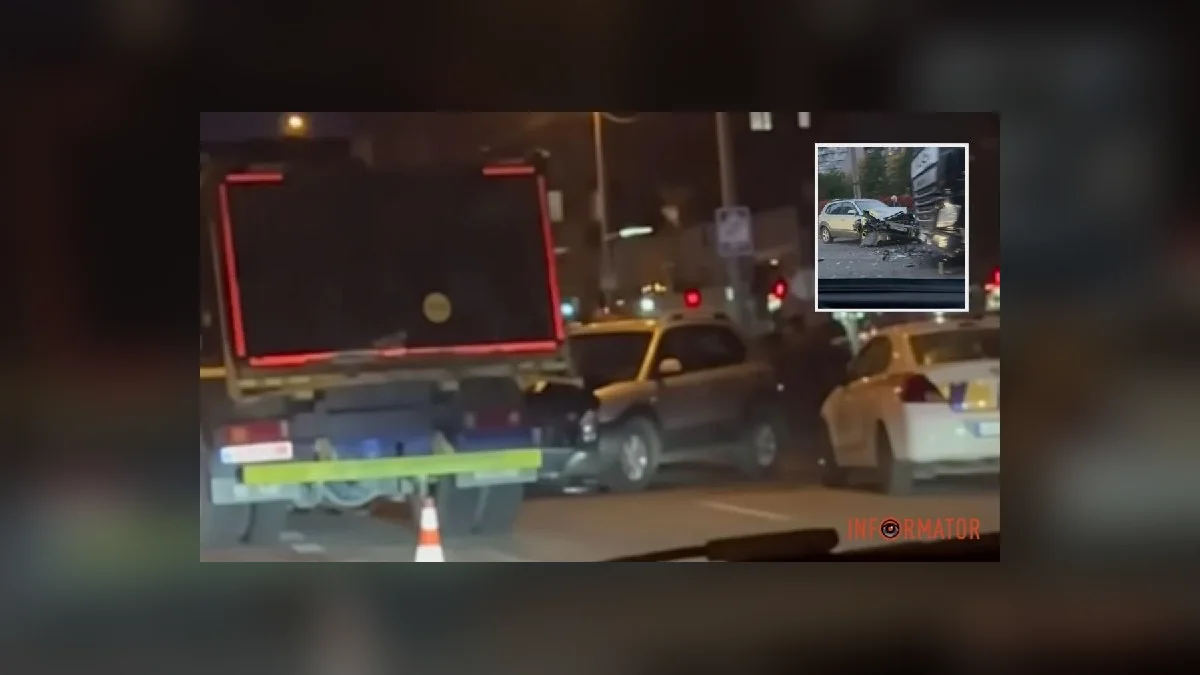 У Дніпрі на Набережній Перемоги легковик Hyundai зіткнувся з вантажівкою DAF